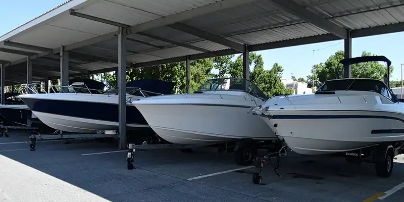 Boats stored at a mini storage